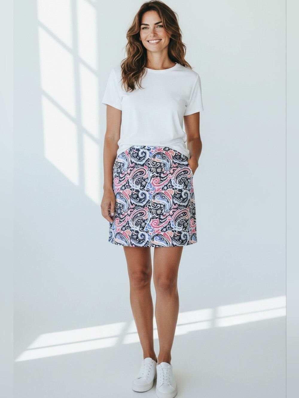 Three Hearts White Pink and Navy Paisley Skort Size XL